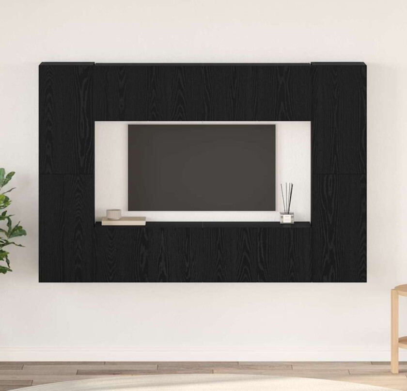 TV-benksett 8 pcs Svart eik 181 x 30 x 120 cm Konstruert tre