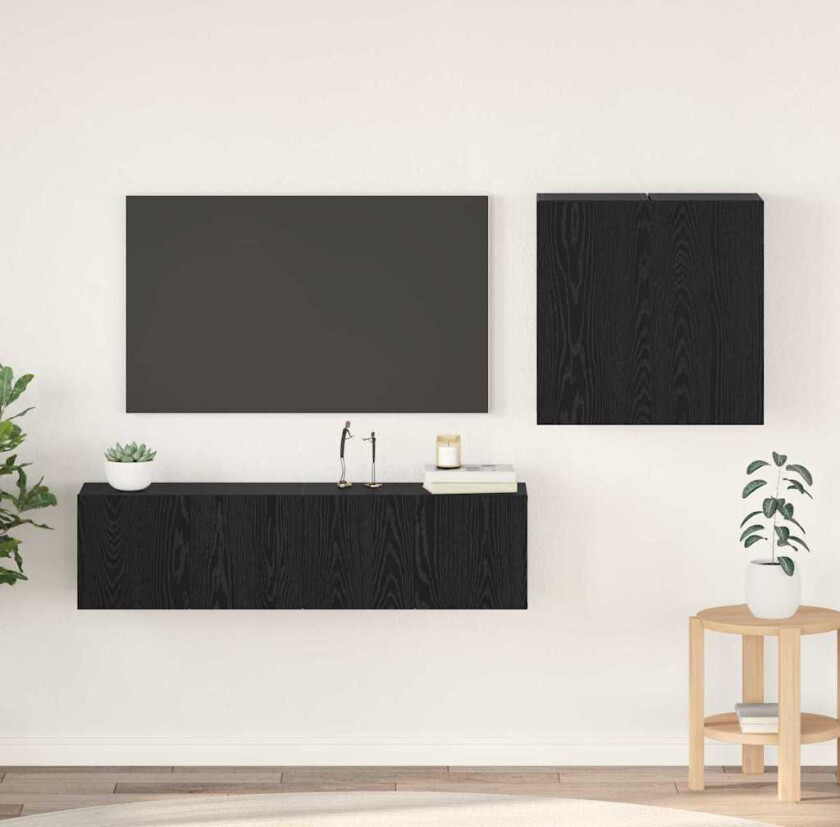 TV-skapsett med hylle med lagring med dør 4 pcs Svart eik 120 x 30 x 30 cm