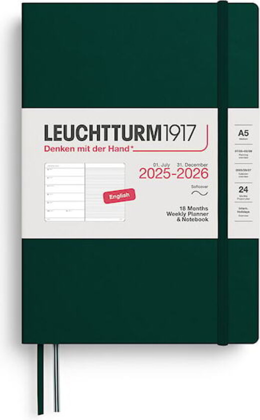 Kalender A5 18m 25–26 Ukentlig Planlegger/Notatbok Soft Forest Green Leuchtturm1917