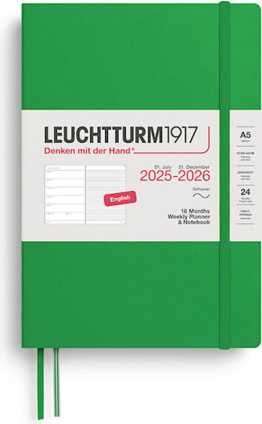 Kalender A5 18m 25–26 Ukentlig Planlegger/Notatbok Soft Spring Leaf Leuchtturm1917
