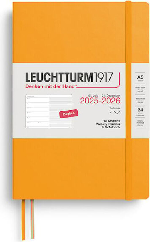 Kalender A5 18m 25–26 Ukentlig Planlegger/Notatbok Soft Rising Sun Leuchtturm1917