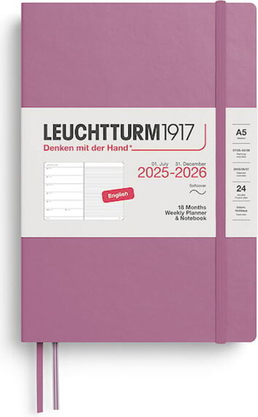 Kalender A5 18m 25–26 Ukentlig Planlegger/Notatbok Soft Dusty Rose Leuchtturm1917
