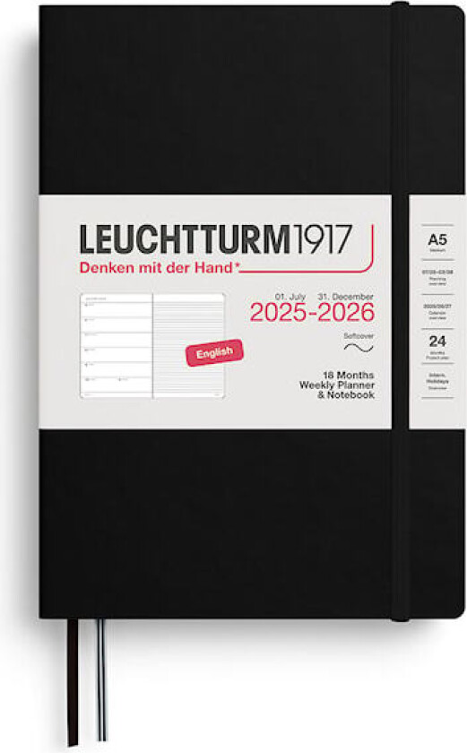 Kalender A5 18m 25–26 Ukentlig Planlegger/Notatbok Soft Black Leuchtturm1917