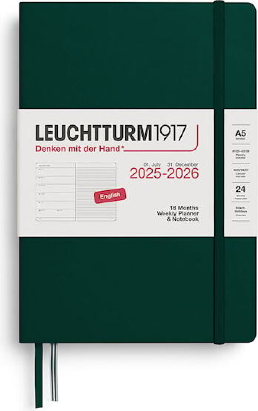 Kalender A5 18m 25–26 Ukentlig Planlegger/Notatbok Forest Green Leuchtturm1917