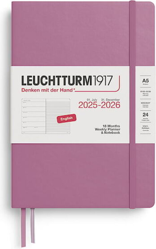 Kalender A5 18m 25–26 Ukentlig Planlegger/Notatbok Dusty Rose Leuchtturm1917