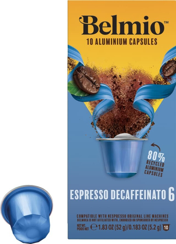 Espresso Decaffeinato kaffekapsler for Nespresso (10 pakning)