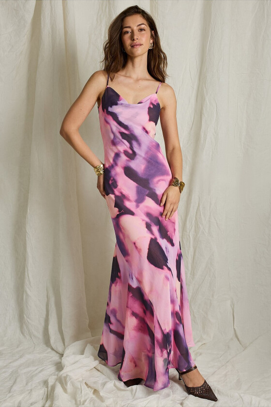 Maxikjole i chiffon - Lilla