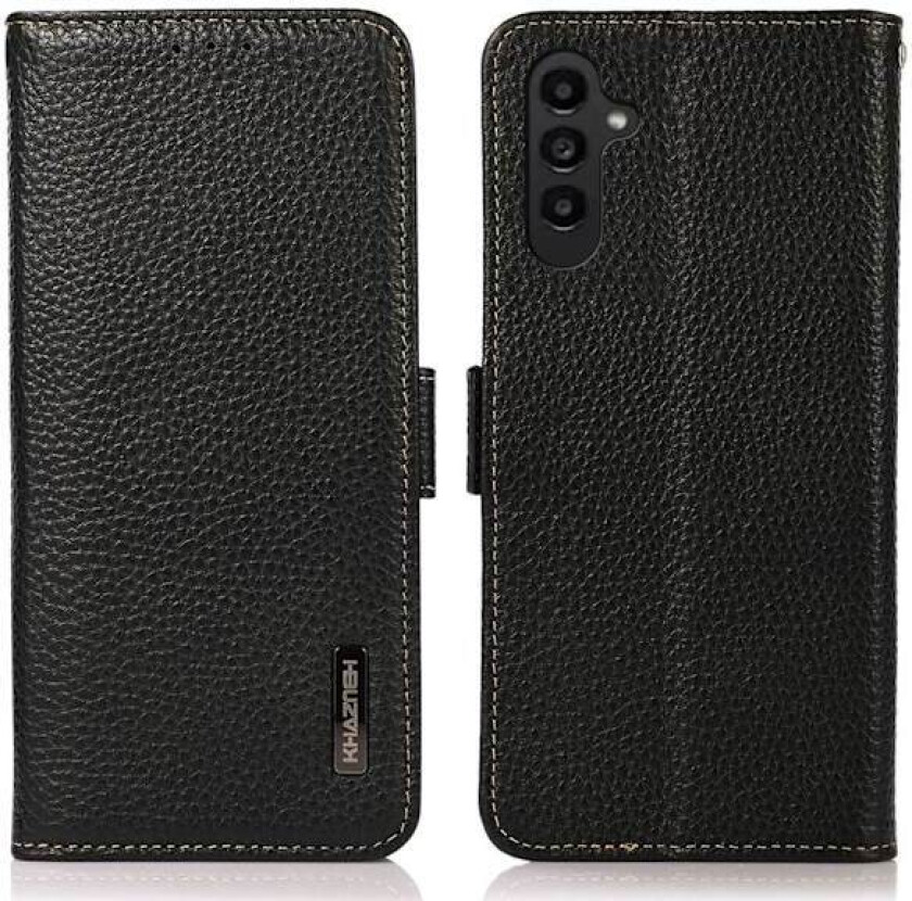 KHAZNEH Mobildeksel for Samsung Galaxy S24 FE - RFID-blokkering, ekte kveg-skinn, klaffdeksel - Svart