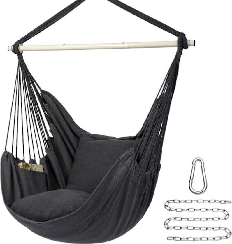 Hengekøyestol med kraftig metallfoldestang, bærbar hengestol, komfortabelt sete, hagestol, bomullsstoffblanding, komfortabel