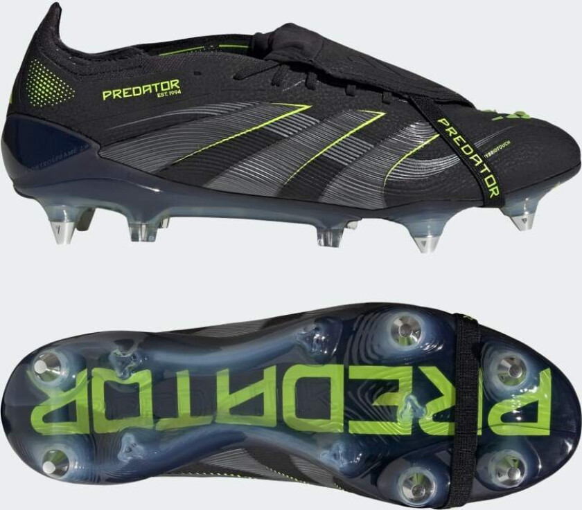 Predator Elite Fold-over Tongue SG Electric Stealth - Svart/Grå/Sitron - Vått gress (SG), størrelse 41⅓