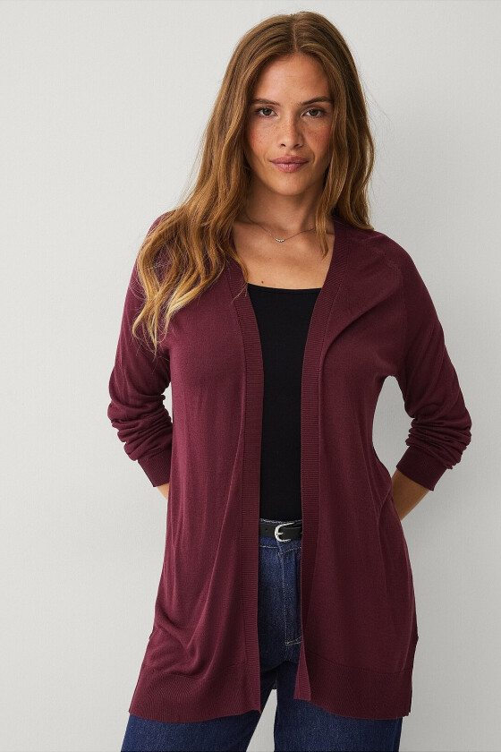 Finstrikket kardigan ( Frida) Cardigan Finetknited - Rød