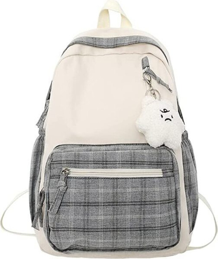 Kawaii Ryggsekk med Anheng Søte Rutete Ryggsekker (Grå)