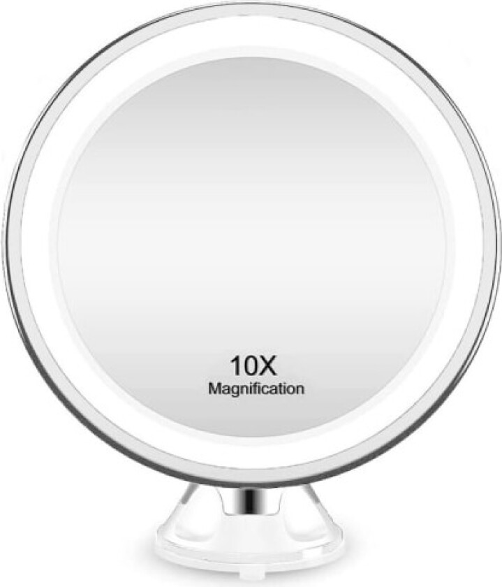 UNIQ Sugekopp Sminkespeil LED-lys & x10 forstørrelse - Hvit