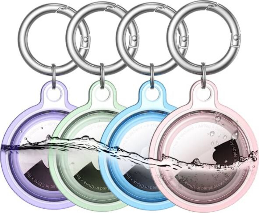 Vanntett AirTag-holder, 4-pakning nøkkelring og deksel kompatibelt med Apple AirTag, kompatibelt med hundehalsbånd, bagasje, nøkler