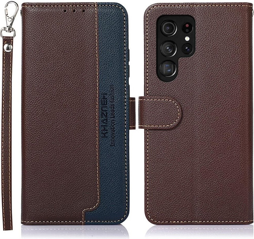 KHAZNEH Samsung Galaxy S22 Ultra Lommebok-deksel - Brun/Blå