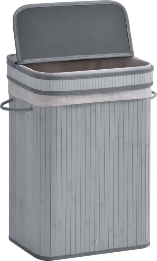Bambus skittentøyskurv Slank med lokk 70 L vaskekurv med håndtak, avtakbar vaskepose, skittentøyskurver til vaskerom Soverom Bad Grå