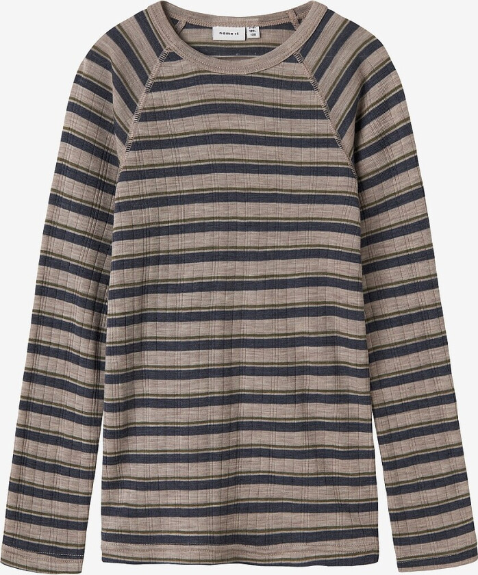 Termisk topp nkmWang Wool Needle LS Top Stripe - Grå