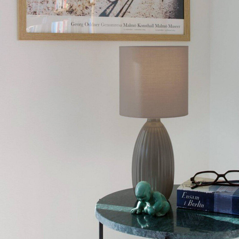 Bordlampe Uno, brun, høyde 37 cm, tekstil/keramikk