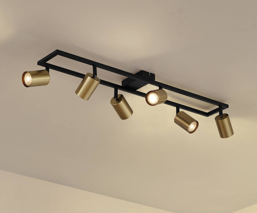 Lindby Downlight Bravius, messing, 6 lyskilder, jern