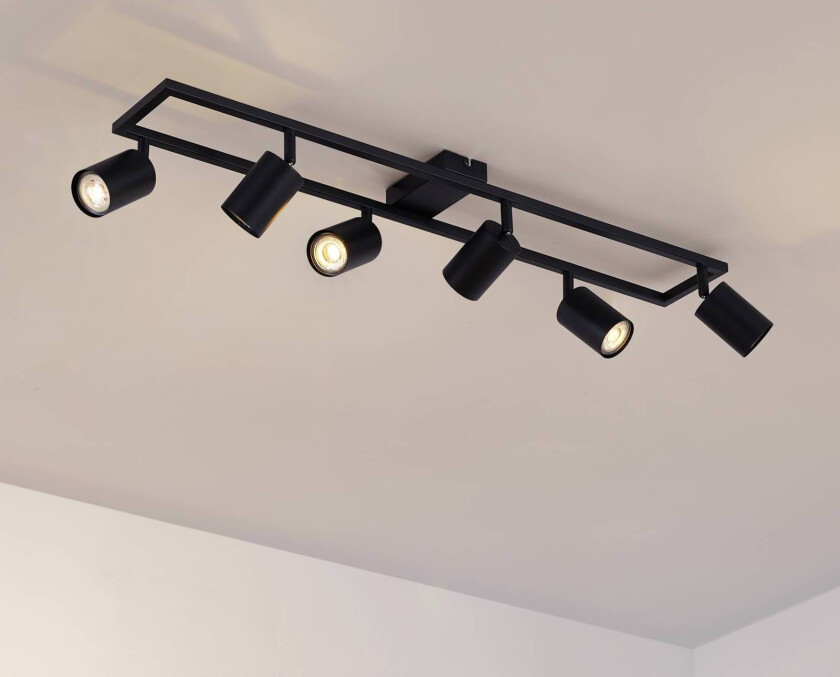 Lindby downlight Bravius, svart, 6 lyskilder, jern