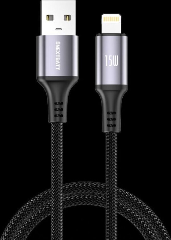 USB-A til Lightning-kabel 15W, 2m - Svart