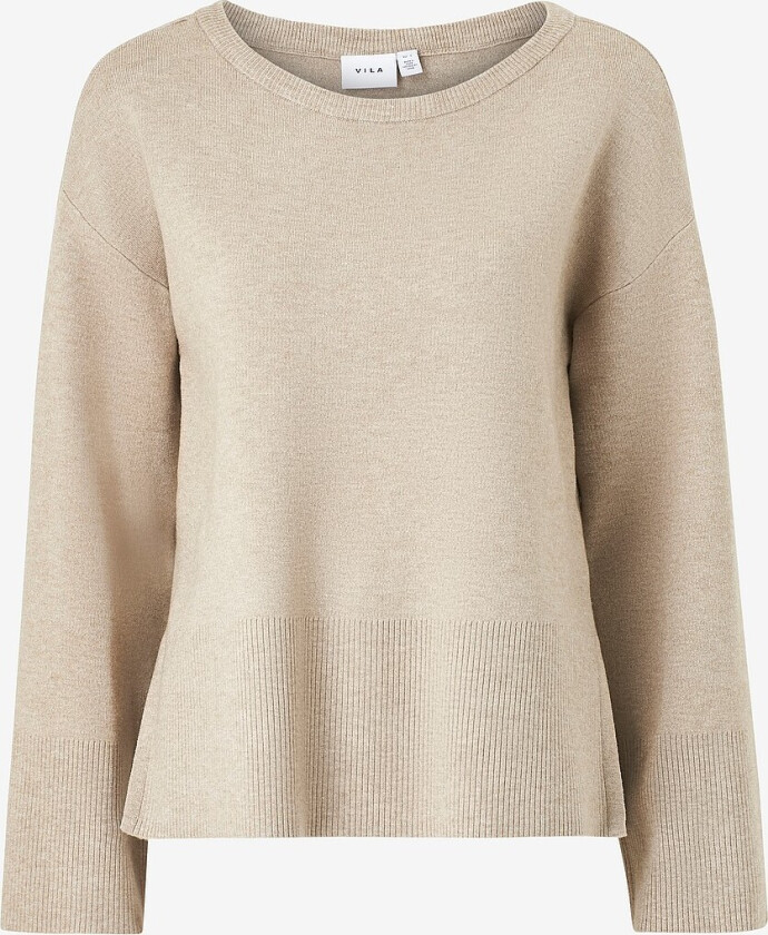 Genser viCassie Boatneck L/S Knit Top - Beige