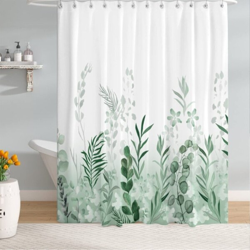 180x200 cm Grønn Polyester Dusjforheng, Urskog, Eng, Grønne Planter, Akvarelleffekt, Anti-Muggskader, Vanntett o