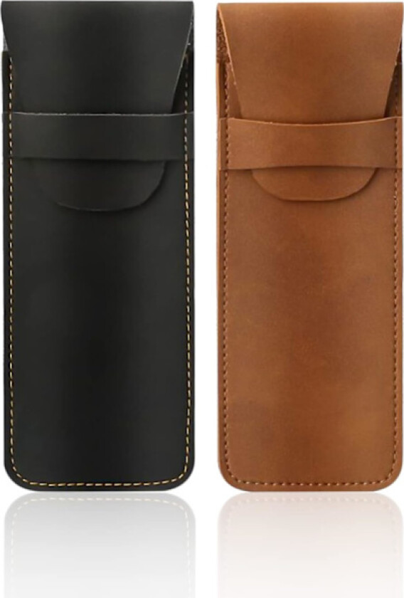 2 stk. pennal, pennal i PU-lær, håndlaget pennal, beskyttende pennal for penner, egnet for blyanter, penner, kulepenner (svart og brun)