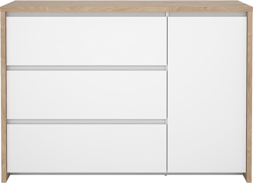 Next kommode 1 dør 3 skuffer hvit høyglans.