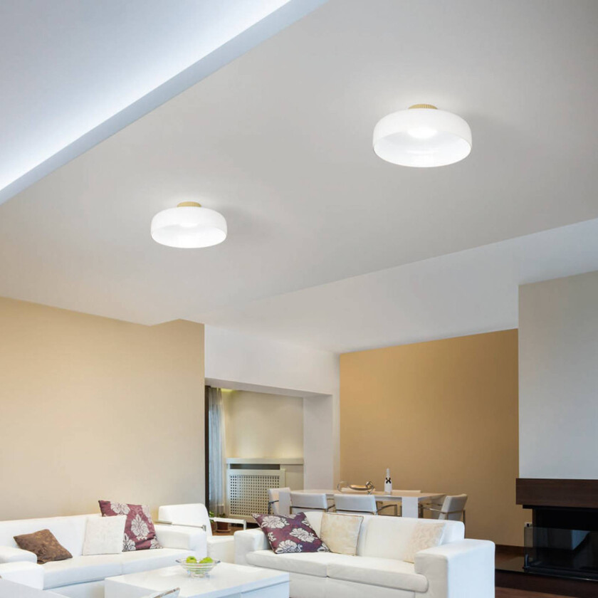 LED-taklampe Lunar, hvit, glass, Ø 42 cm, CCT, dimbar