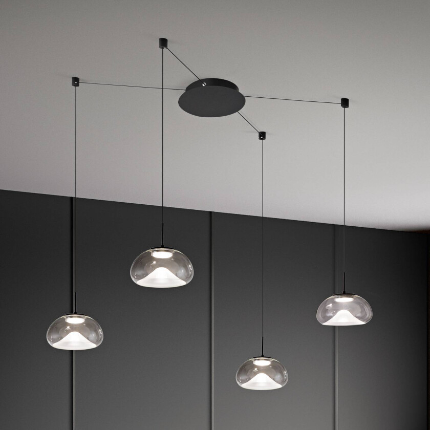 LED-hengelampe Brena, 4 lyskilder, klar, glass, CCT, dimbar