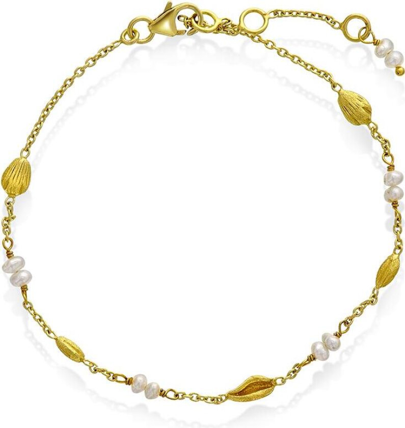 Seashell armbånd i 925 forgylt sølv med ferskvannsperler