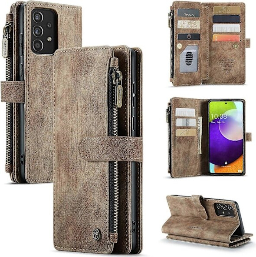 Etui til Samsung Galaxy A52S 5G Deksel Lommebok Slitesterkt PU-Lær Magnetisk Flip Glidelås Kortholder - Brun