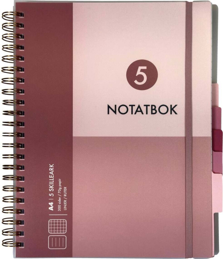 Notatbok med 5 skilleark Norli A4 rosa 300 sider