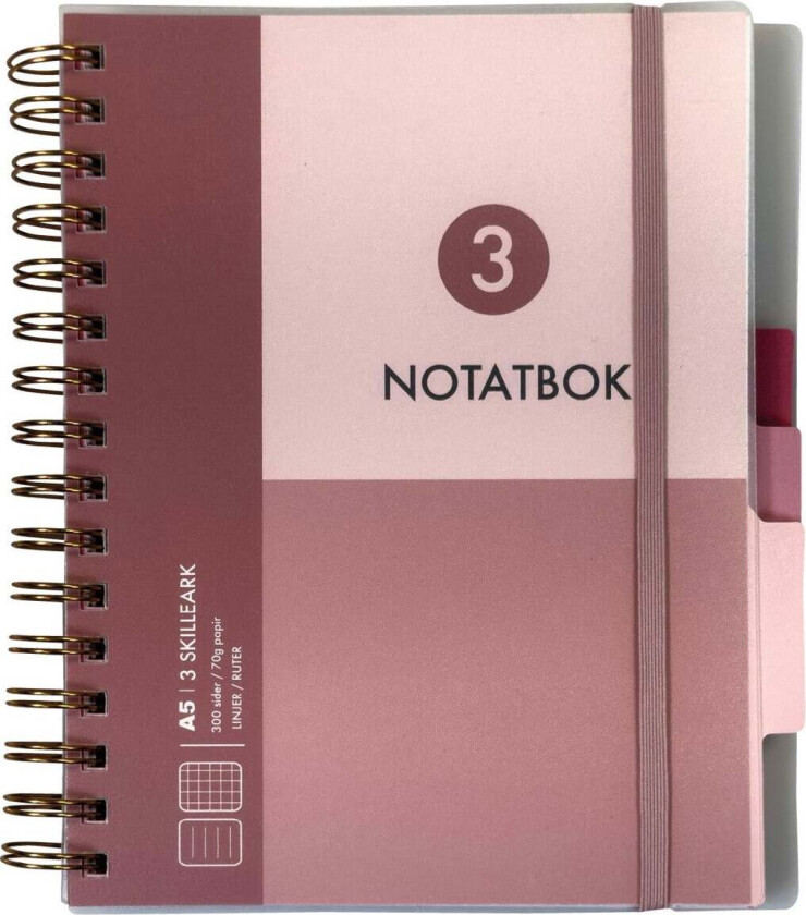 Notatbok med 3 skilleark Norli A5 rosa 300 sider