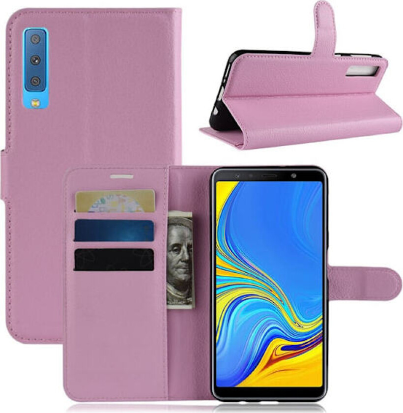 Samsung Galaxy A7 beskyttelses deksel av syntetisk skinn med litchi tekstur - rosa