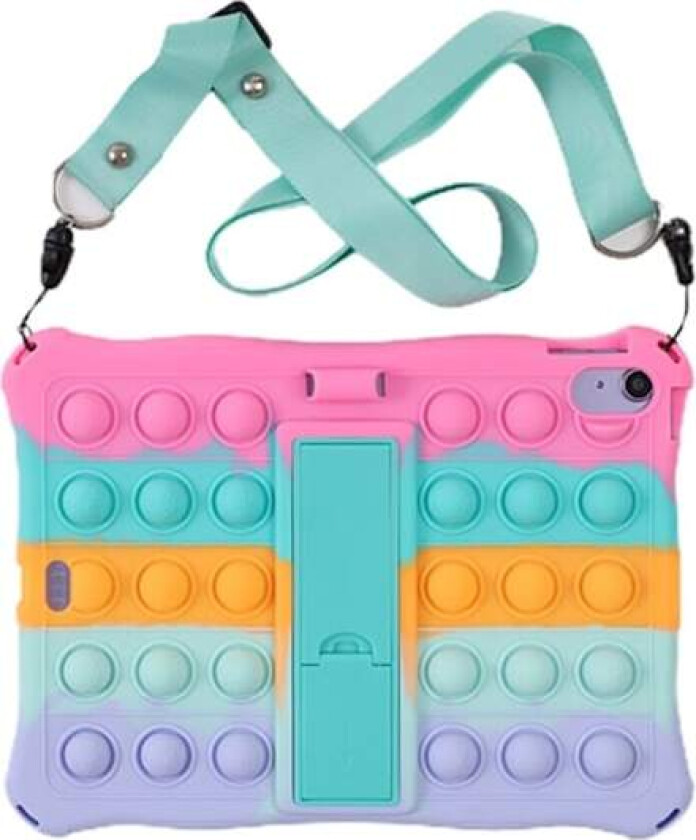 iPad 10.9 (2022) fidget boble silikon deksel med kickstand - Fargerik / Rosa