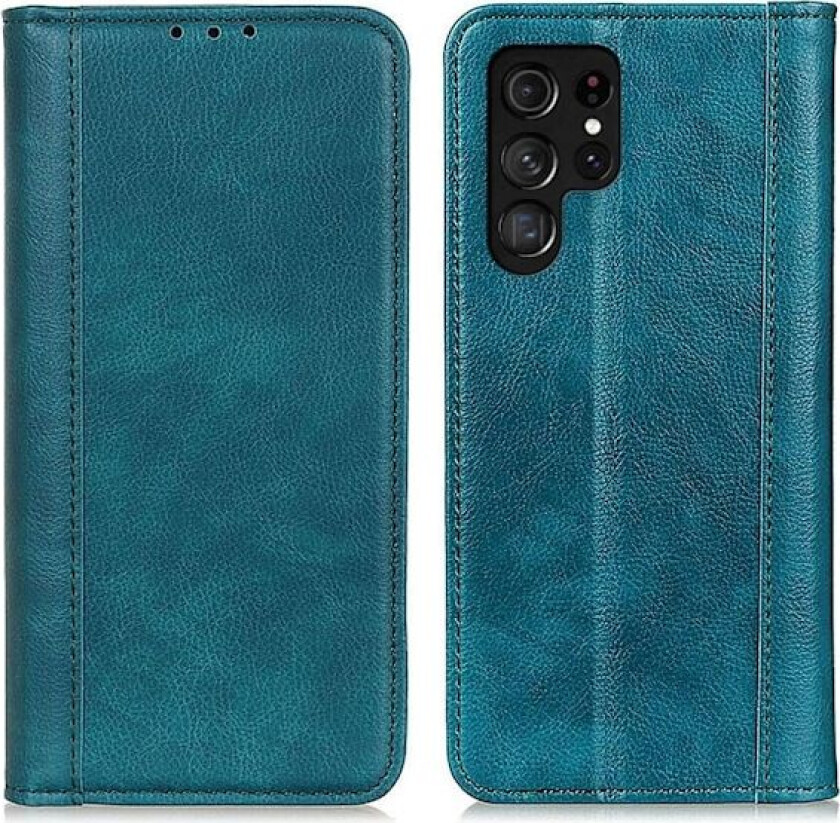 Ekte lærdeksel med magnetisk lukking for Samsung Galaxy S23 Ultra - Grønn