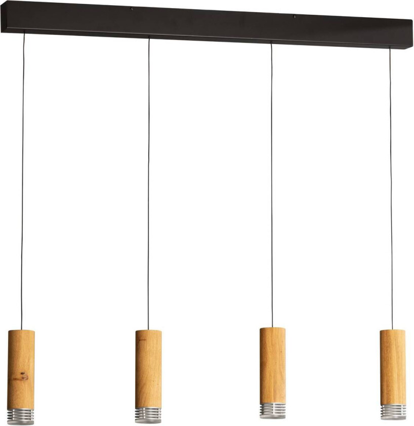 LED-pendellampe Shine-Wood, 100 cm, eik/svart, 4 lyskilder, 100 W, 1000 lm