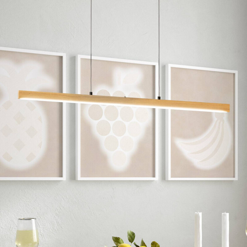 LED-pendellampe Shine-Wood, lengde 105 cm, eik/svart CCT