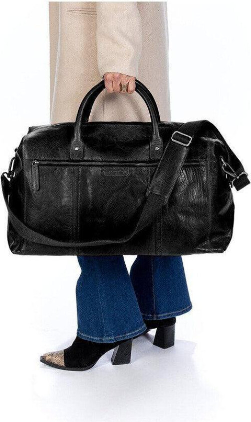stor weekendbag i skinn Svart