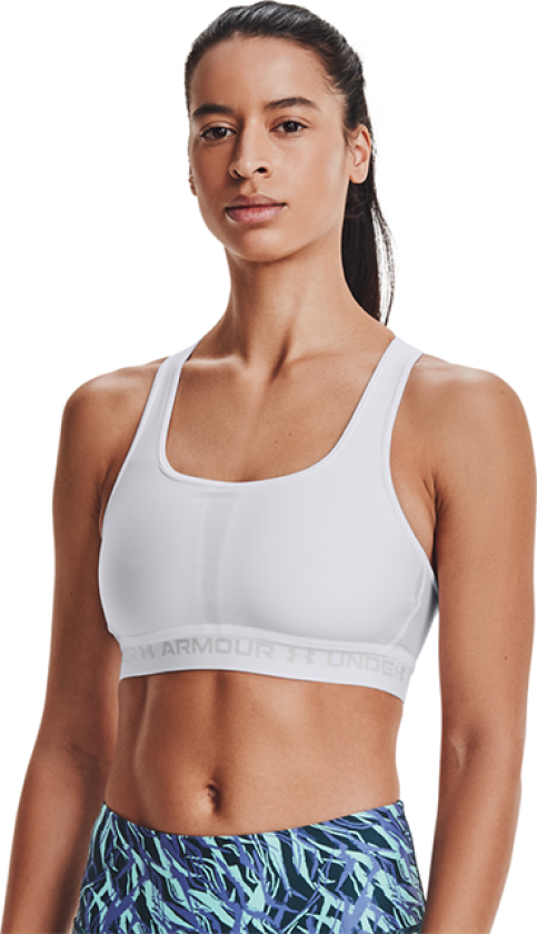 UA Crossback Mid Bra, White/Halo Gray