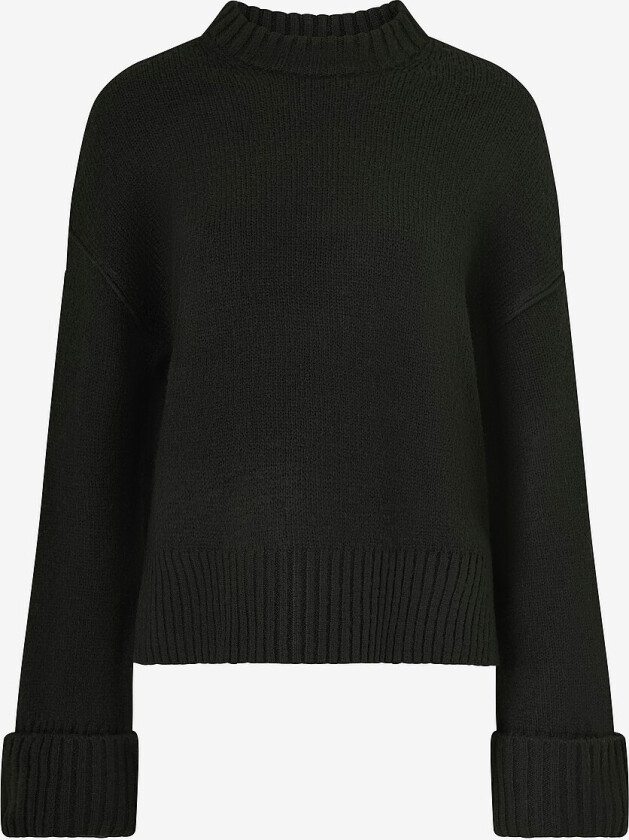 Pullover Folded Sleeve Knitted Sweater - Svart