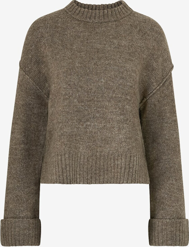 Pullover Folded Sleeve Knitted Sweater - Brun