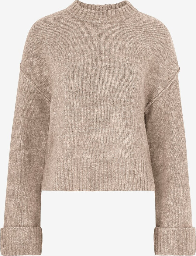 Pullover Folded Sleeve Knitted Sweater - Beige