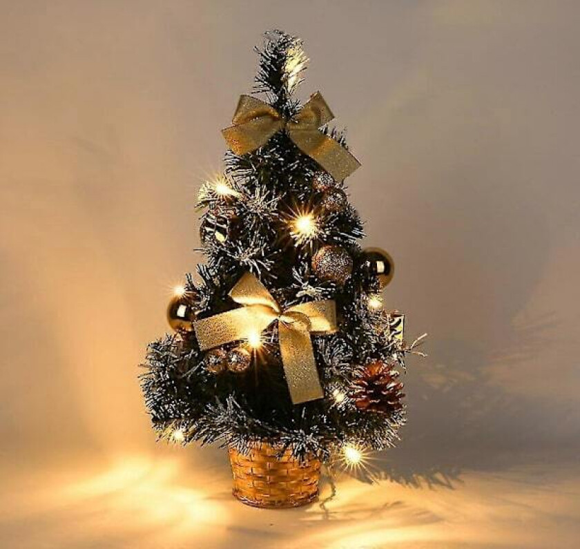 Bilde av Lite juletre med lys, 40 cm ferdig tent juletre batteridrevet for julehjem skolekontor dekorasjoner