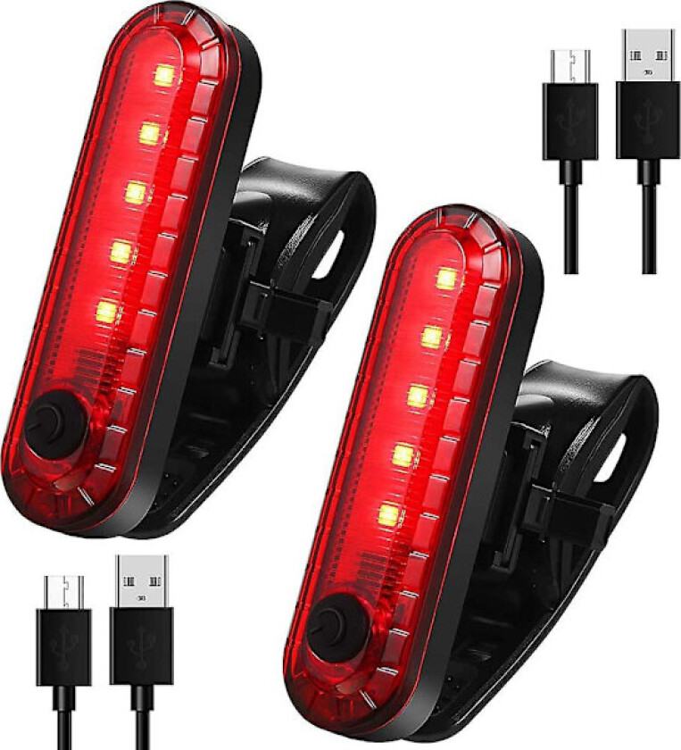 2 stk USB-oppladbare LED-sykkelbaklykter, lyse, 4 moduser, bakre sykkellykt, vanntett sykkelbaklykt, rød
