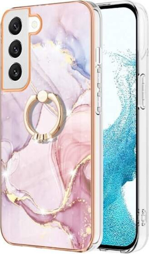 Marble Mønstret Deksel med Ring Holder til Samsung Galaxy S22 Plus - Rose Gull Klinkekule Haze