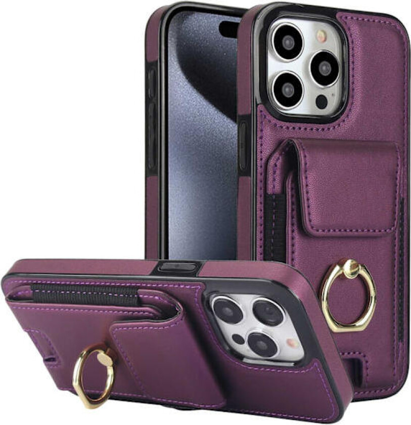 Etui til Samsung S23 Ultra vinrød bakdeksel lommebok med ringstativ i lær