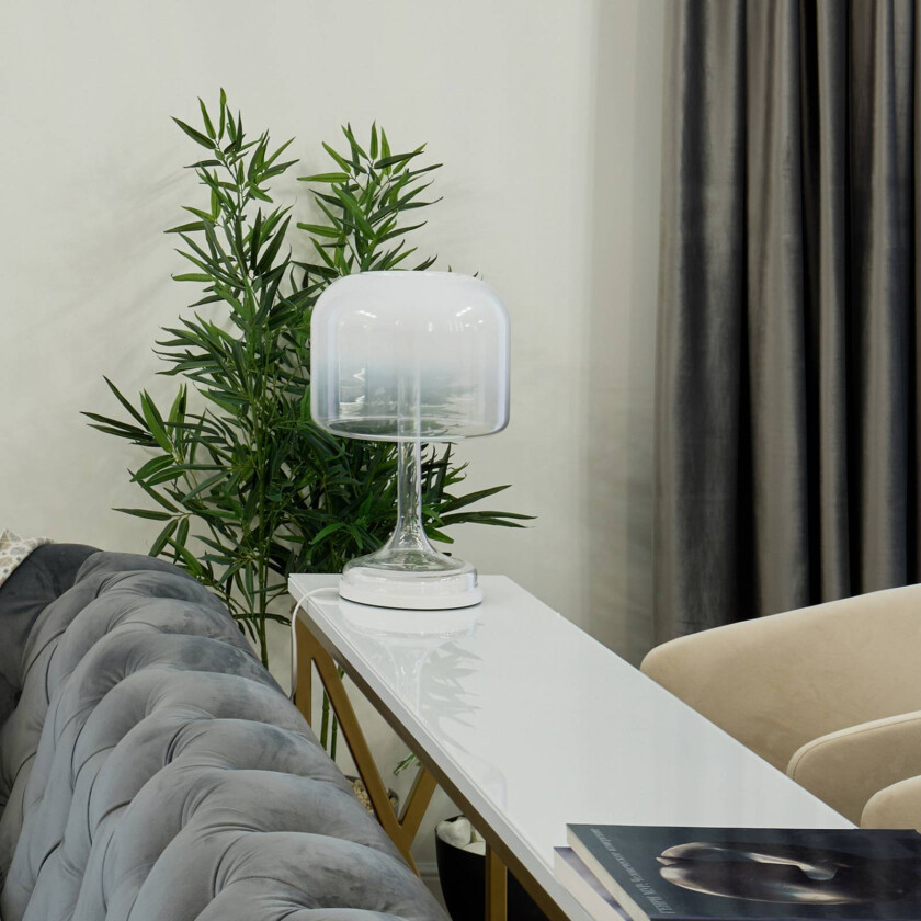 LED-bordlampe Spirito, hvit, glass, høyde 42 cm